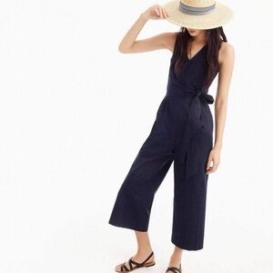 🆕 J. Crew Navy Wrap-tie Jumpsuit in Stretch Poplin